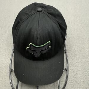 Fox Hat Cap Fitted Mens Large XL Black Flexfit Skull Logo Embroidered Motorcycle